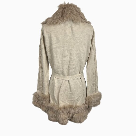 Womans XL Vintage Fur Jacket Cable Knit Sweater Fox Fur Trim by Alberto Makali - Picture 11 of 12